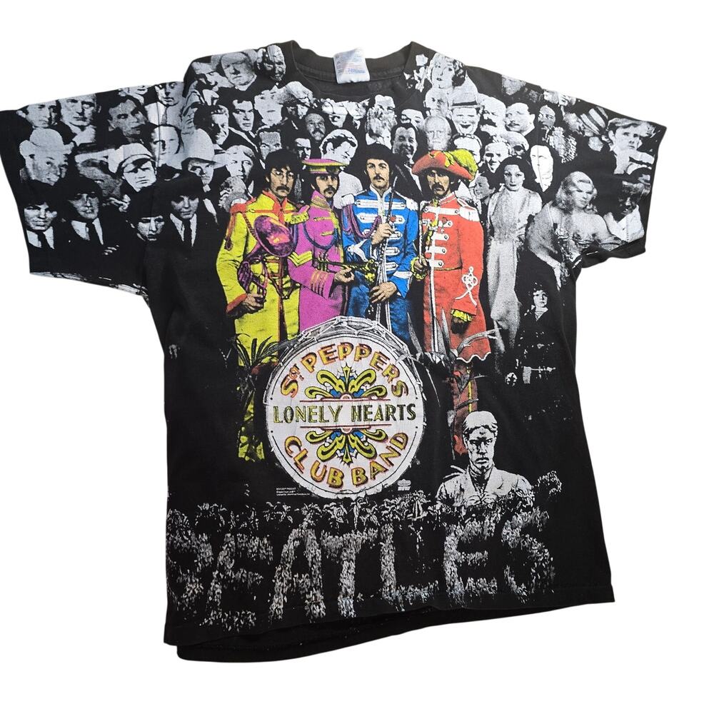 Vintage 90s Beatles Sgt. Pepper's Lonely Hearts Club AOP T-Shirt Mens Size Large